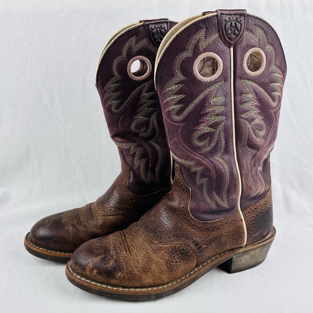 Ariat Heritage Western Cowboy Boots Brown Purple Leather Women's 7B